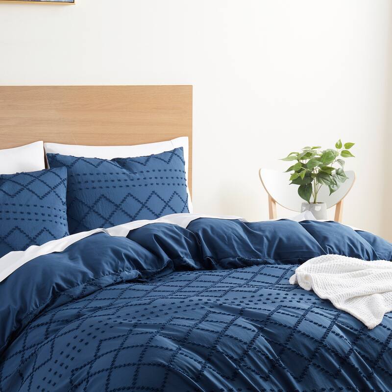 Nestl Boho Tufted Embroidery Double Brushed Duvet Cover with Button Closure