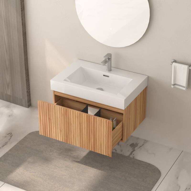 GDF Studio - Alexender Minimalist Design Wall-Mounted Floating Bathroom Vanity with Integrated Basin and Beveled-Edge Handles