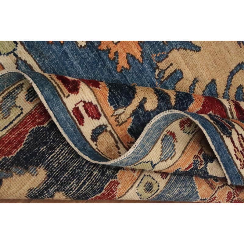 Hand Knotted Oriental 100% Wool Carpet Transitional Floral Navy Blue & Blues Oushak Area Rug - 9' 7'' X 8' 5''