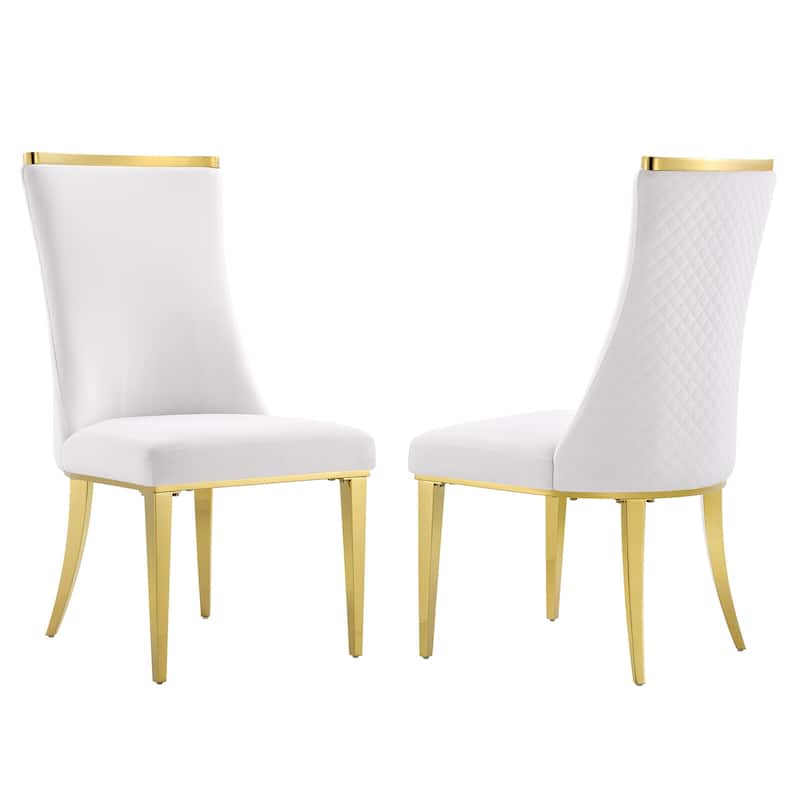 Polished Gold Dining Chairs with White Boucle Upholstery - Set of 2 - White
