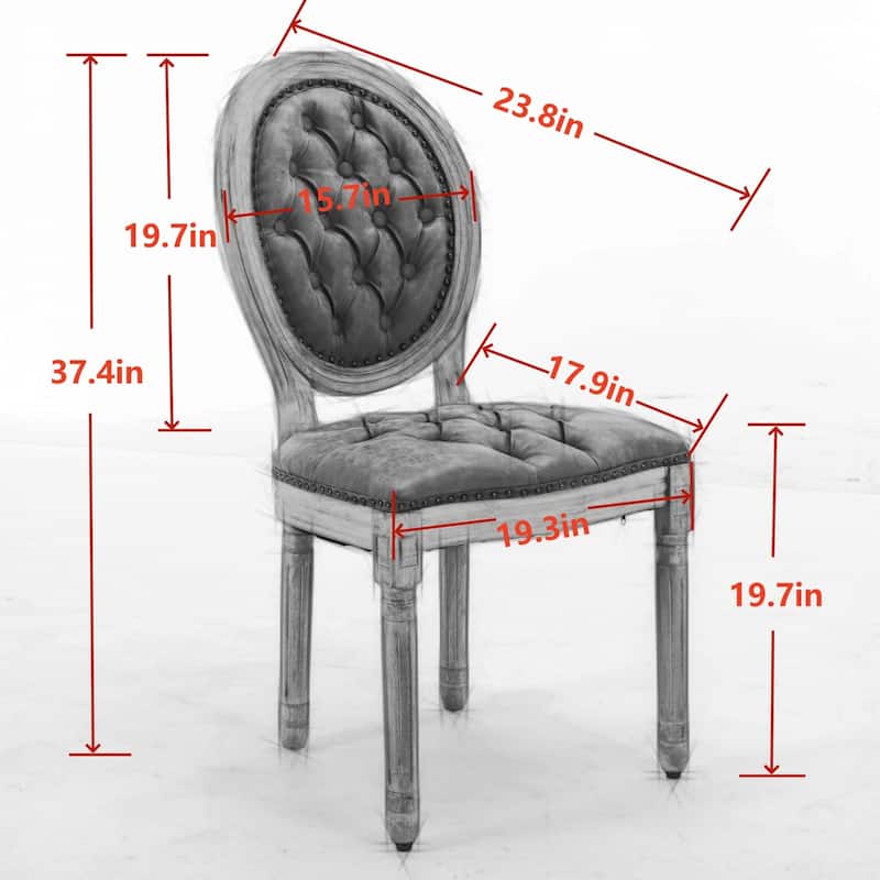 GDF Studio - French Traditional Wood PU Upholstered Dining Chairs with Tufted Back & Nailhead Trim, Set of 2
