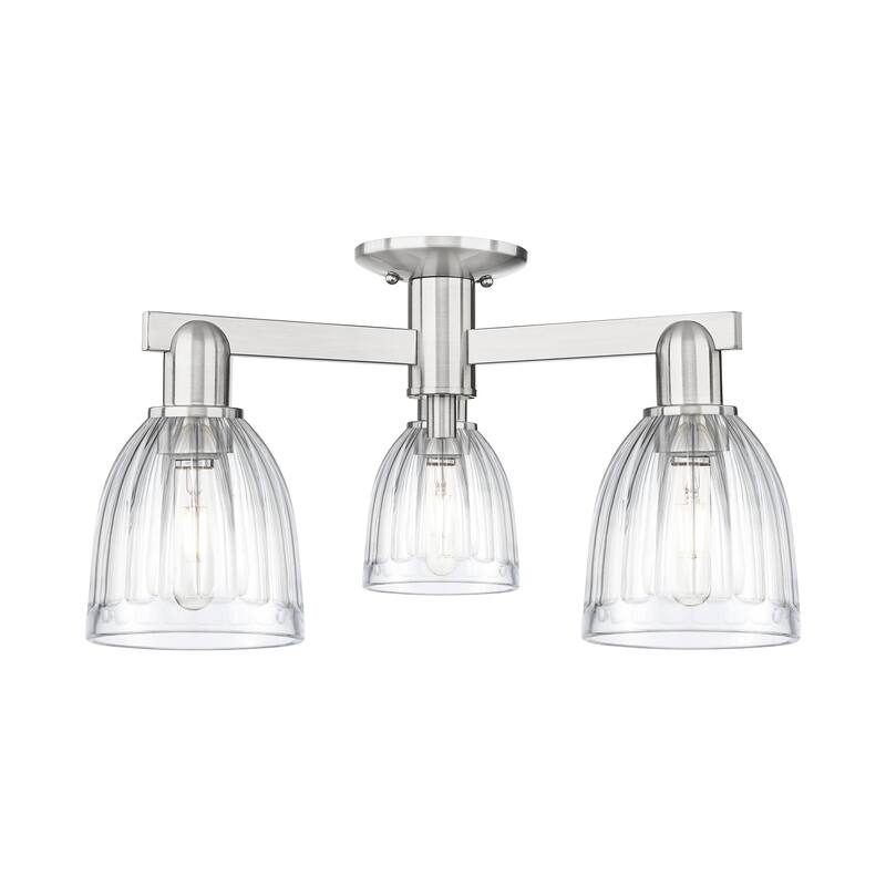 Innovations Lighting Endless Possibilities Arcadia - Brookfield - 3 Light 23" Semi-Flush Mount with Clear Shade - Clear/Brushed Satin Nickel