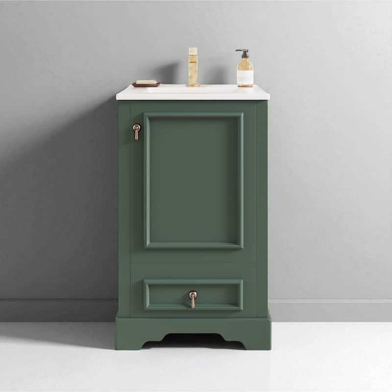 20" Bathroom Vanity with Ceramic Sink, Soft-Close Door, Drawer, Adjustable U-Shaped Shelf, Modern Freestanding Design - Green