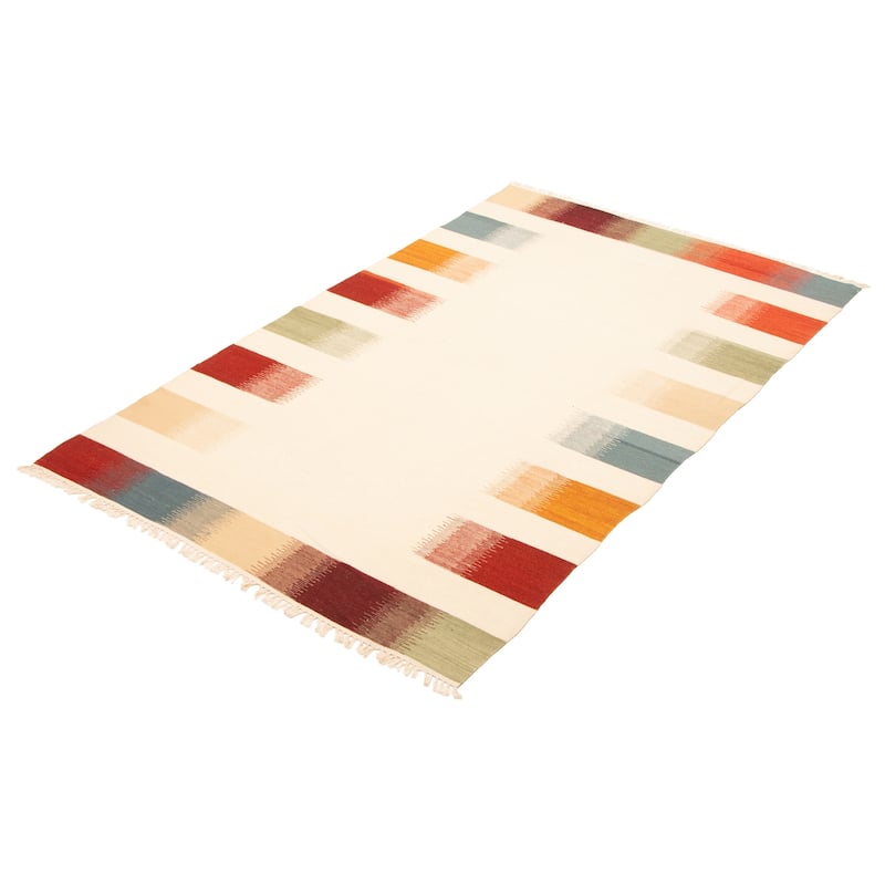 ECARPETGALLERY Flat-Weave Ankara FW Cream Wool Kilim - 5'3 x 7'6