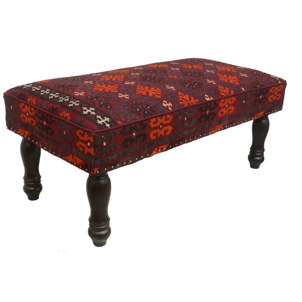 slide 1 of 9, Vintage Stark Burgundy/Rust Kilim Upholstered Settee - 48"x24"x21"