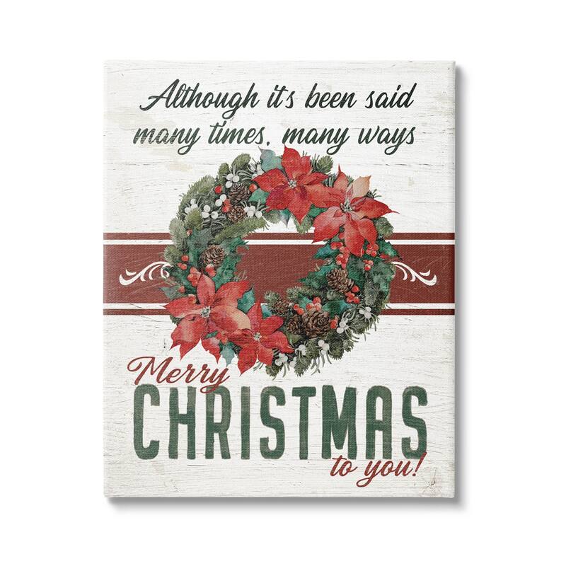 Stupell Merry Christmas To You Vintage Poinsettia Canvas Wall Art by Jo Moulton - 16 x 20