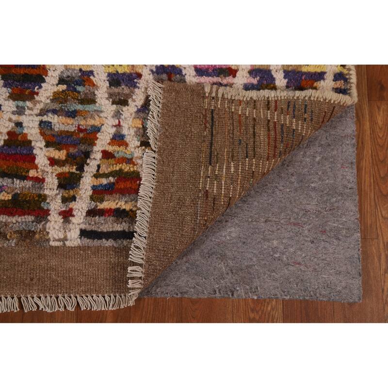 Hand Knotted Oriental 100% Wool Carpet Modern All-Over Black Moroccan Area Rug - 9' 7'' X 6' 3''