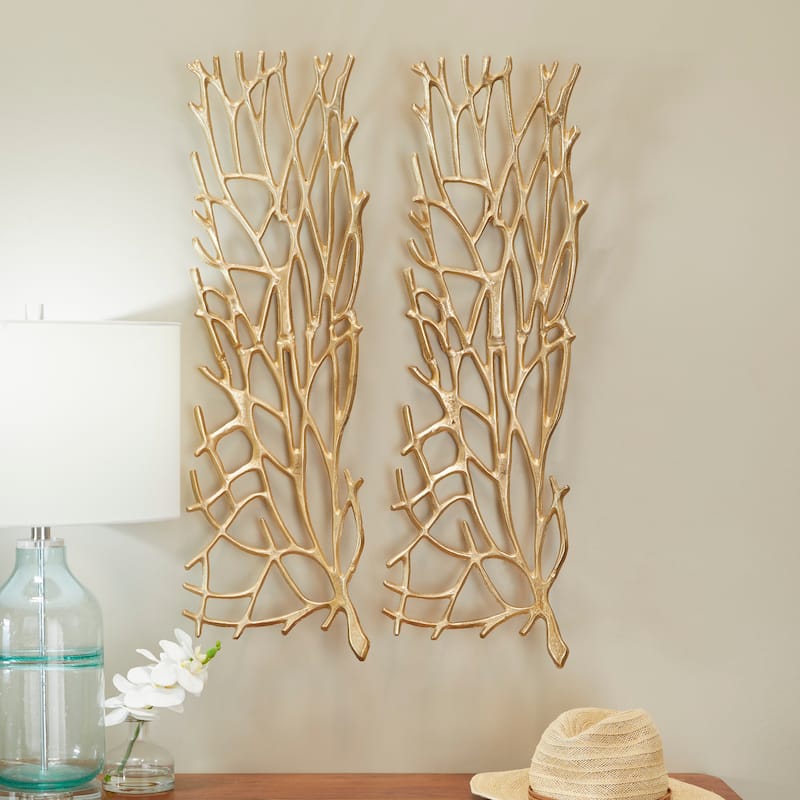 Aluminum Metal Coral Inspired Wall Decor - Set of 2 Gold or Silver - Roche River Decor