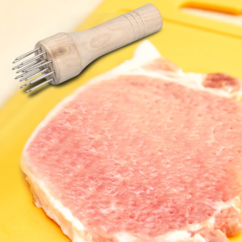 Stainless Steel Meat Tenderizer, Meat Mallet Needle with Wooden Handle