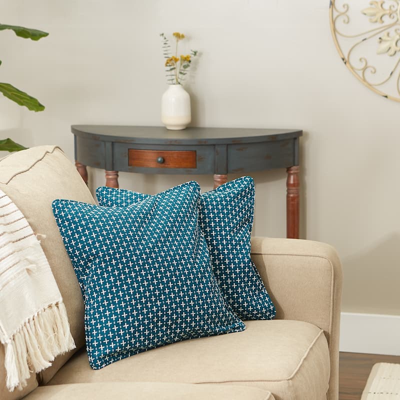 Navy Dobby Plus Recycled Cotton Pillow Cover 18x18 (Set of 2)