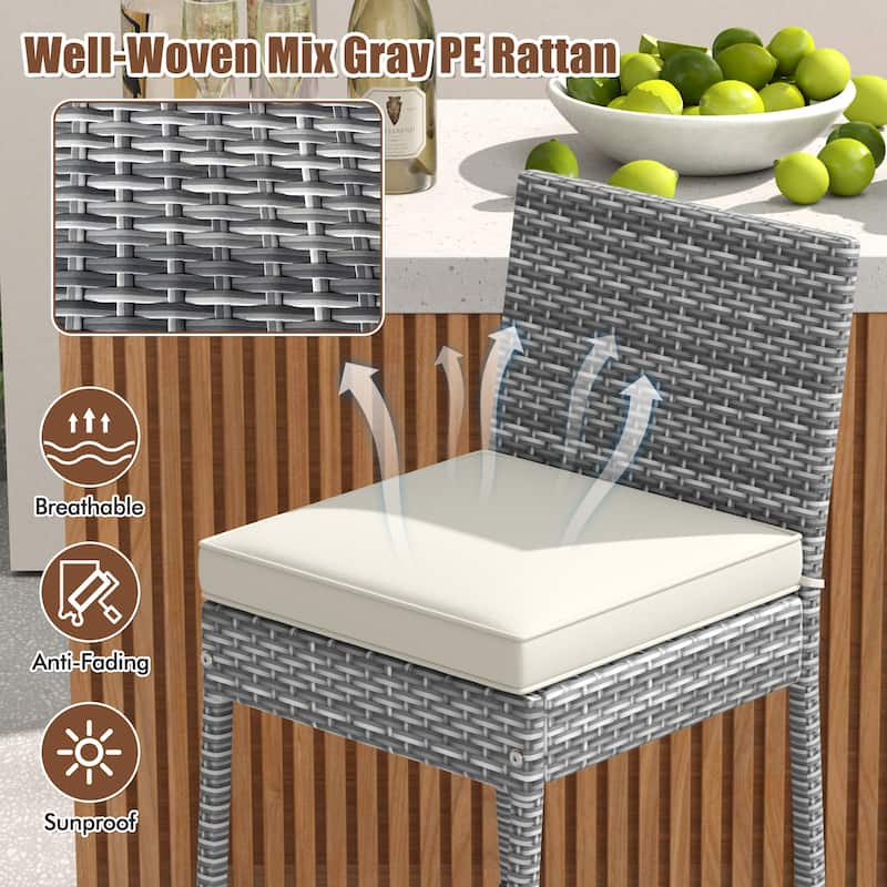 Patio Wicker Barstools with Soft Seat Cushion and Cozy Footrest Perfect for Use Pool or Backyard - 20" x 16" x 42.5"