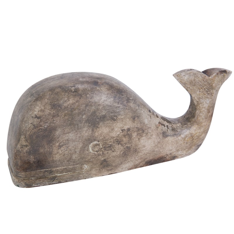 4.5" x 11" Washed Mango Wood Whale Tabletop Figurine Coastal Decor