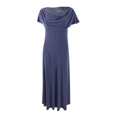 Patra Women's Double Drape Net Beaded Sleeveless Gown Dress (6, Slate)