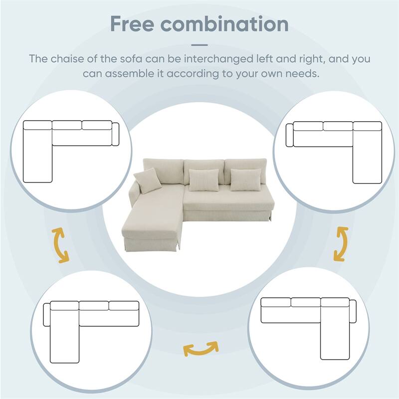 Modern L-shaped Corduroy Sofa with Reversible Chaise,4-seat