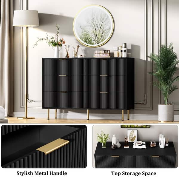 dark brown fluted dresser OKD Fluted 6 Drawers Dresser, 54" Wide Modern Chest of Drawers with Faux  Marble Top, Wood Drawer Organizer for Bedroom, Living Room, Hallway, Dark  Walnut