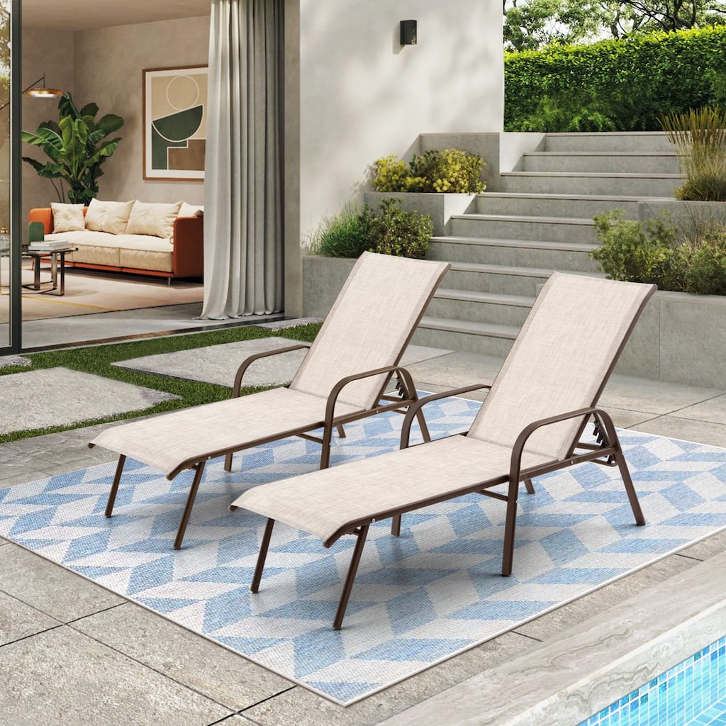 Outdoor Patio Lounger Adjustable Chaise Lounge Chairs with Arms (Set of 2/4)
