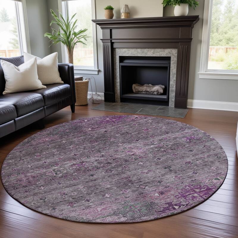 Premium Washable Super Soft Tribal Global Mayfield Rug - Purple - 8' x 8'