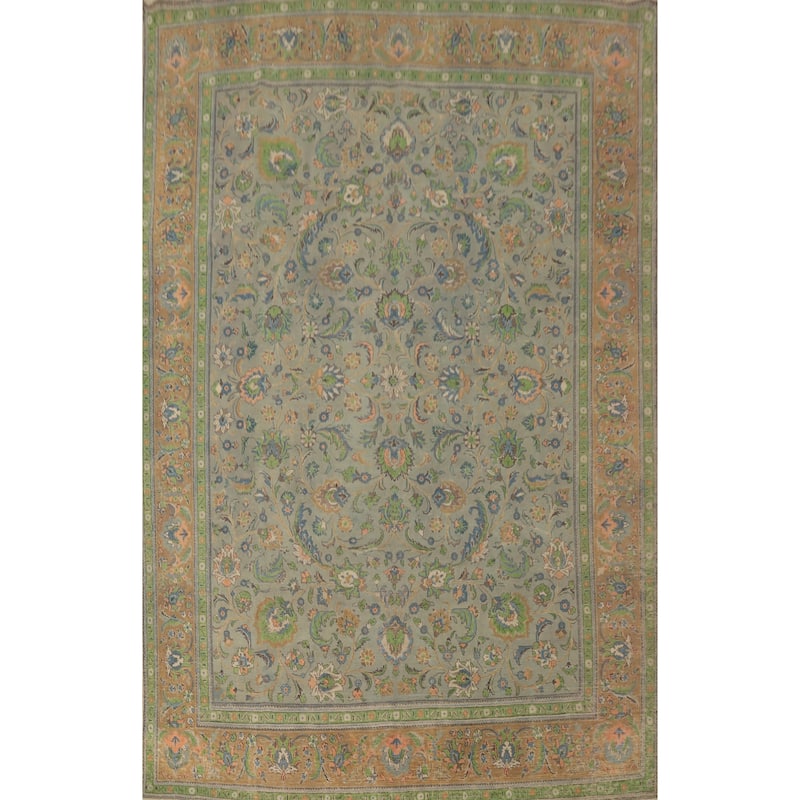 Hand Knotted Oriental 100% Wool Carpet Traditional All-Over Greys & Charcoal Tabriz Area Rug - 13' 3'' X 9' 8''