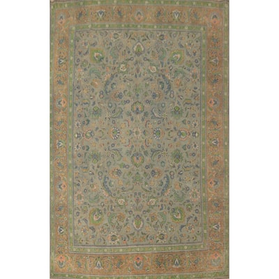 Hand Knotted Oriental 100% Wool Carpet Traditional All-Over Greys & Charcoal Tabriz Area Rug - 13' 3'' X 9' 8''