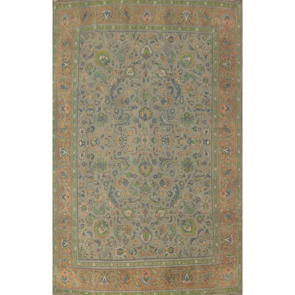 Hand Knotted Oriental 100% Wool Carpet Traditional All-Over Greys & Charcoal Tabriz Area Rug - 13' 3'' X 9' 8''