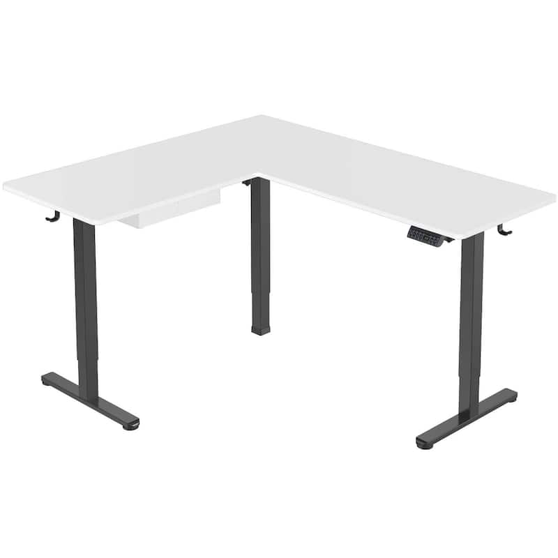 Mount-It! Large 63"W Electric Corner Adjustable Standing Desk, White/Black (MI-15017)