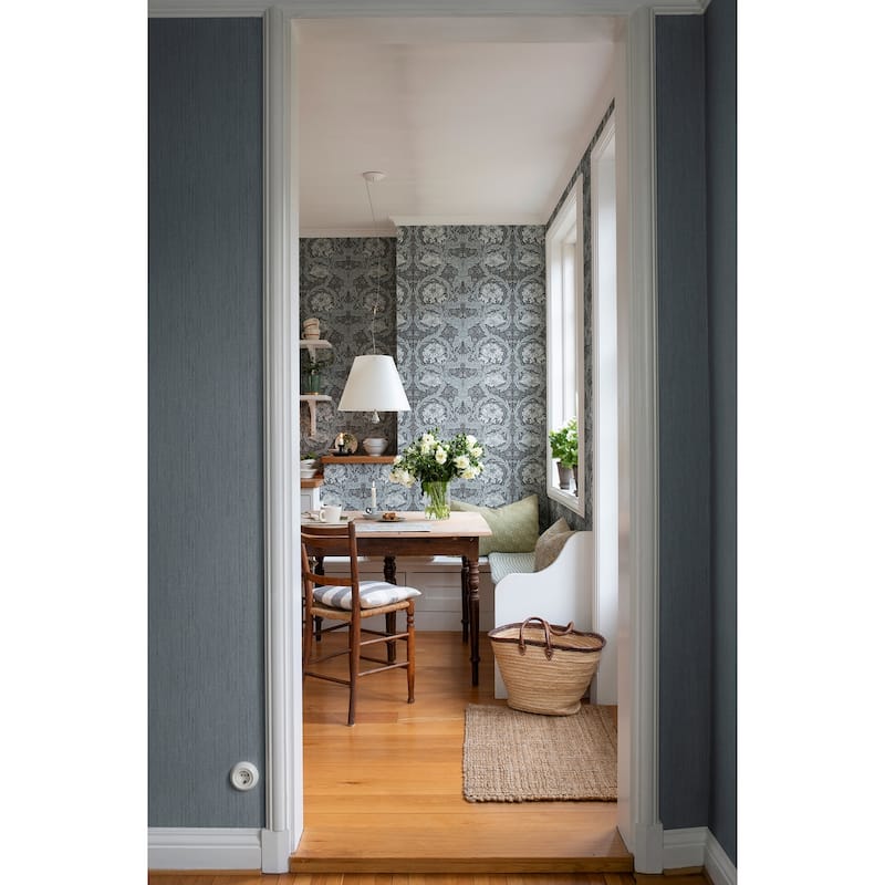 African Marigold Dark Blue Floral Wallpaper