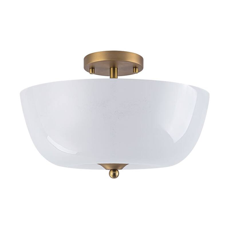 Mid-Century Modern 3-Light Round Opal Glass Semi Flush Mount 14.8in