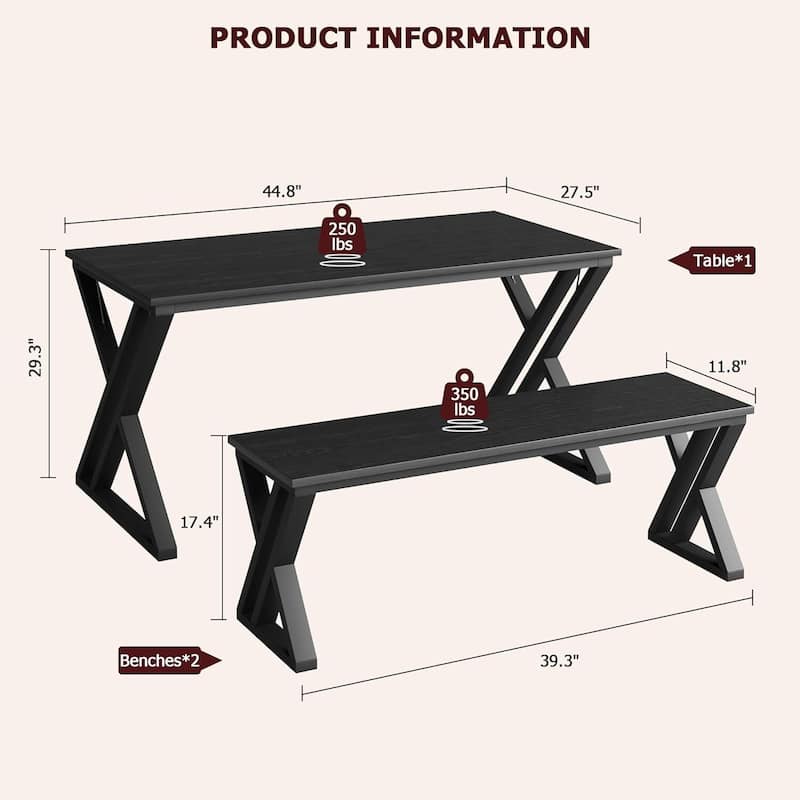 Kitchen Room Dining Table Set with Benches for 4 for Kitchen, Apartment, Studio