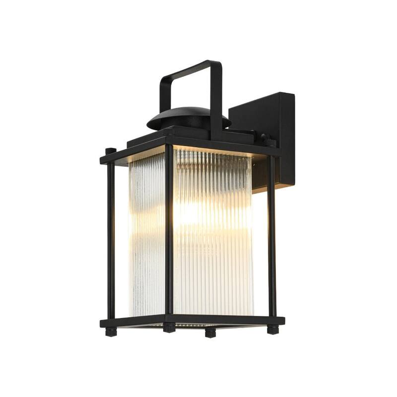 Rectangle Ribbed Glass Cage Outdoor Wall Sconce Porch Light
