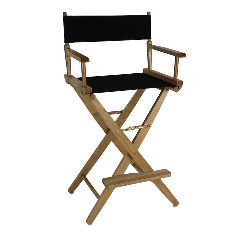 American Trails Extra-Wide 30-inch Premium American Oak Bar-Height Directors Chair - natural frame/ black canvas