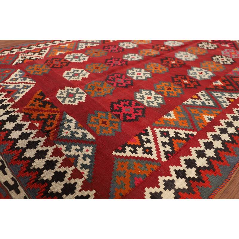 Red Kilim Qashqai Persian Vintage Rug Flatweave Oriental Wool Carpet - 5'2"x 7'6"