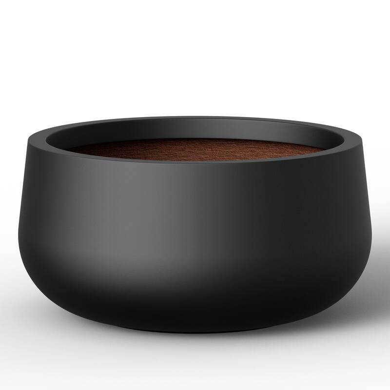 Enhanced Interior Round Concrete Plant Pot/Planter - 14.5 x 8 in - Matte Black(Enhanced Interior)