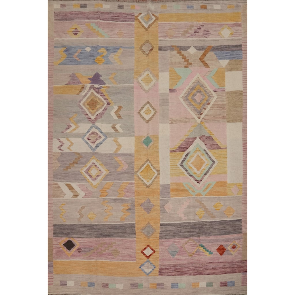 Hand Woven Oriental 100% Wool Carpet Southwestern Tribal Multi-Colored Kilim Area Rug - 9' 7'' X 7' 8''