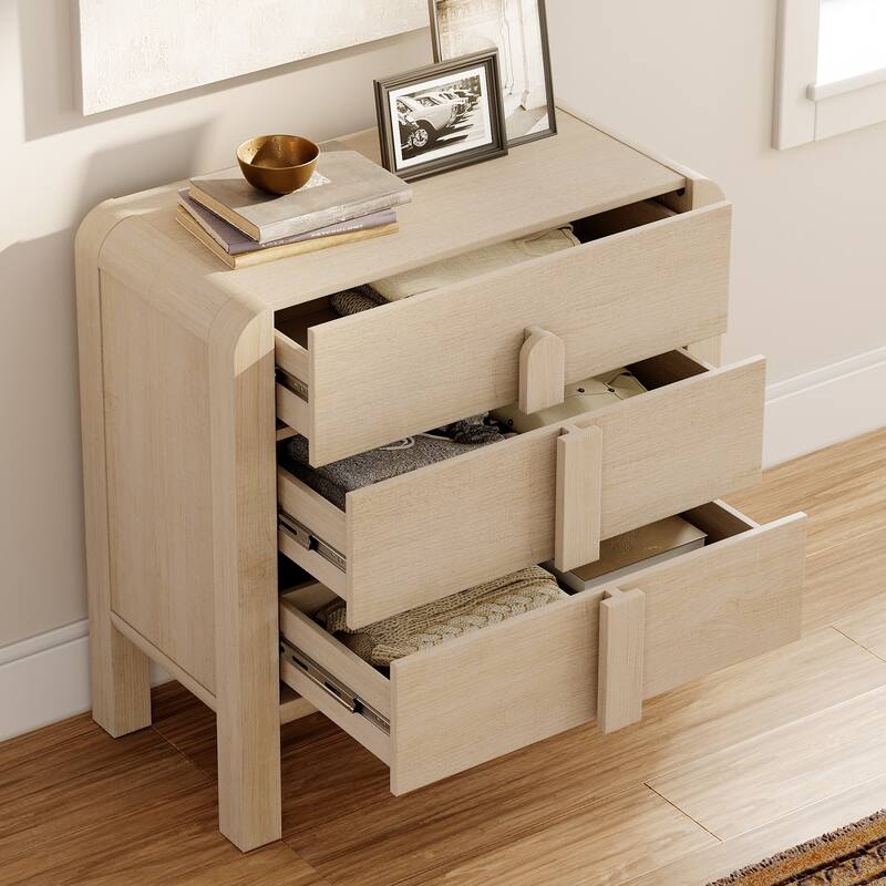 WAMPAT 3-Piece Dresser Set For Bedroom, 110.2" Large Mid Century Dresser For Closet, Curved Profile Wooden Chest Of Drawers