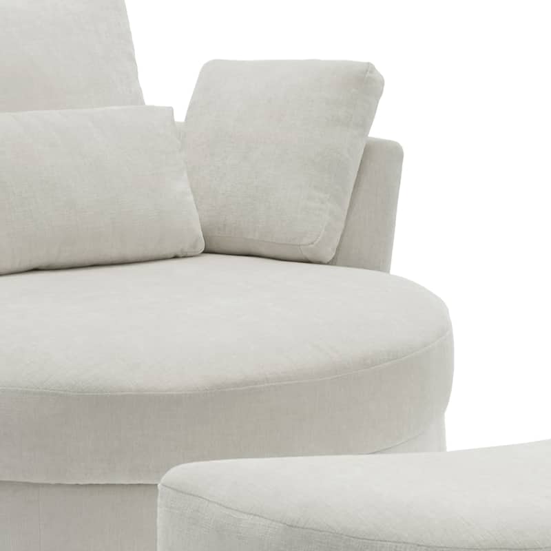 Upholstered Swivel Accent Chair with Wooden Tray Storage Ottoman