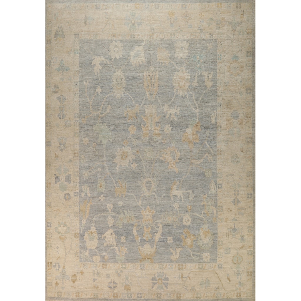 Vegetable Dye Blue Oushak Turkish Large Rug Hand-Knotted Wool Carpet - 10'2"x 13'8"