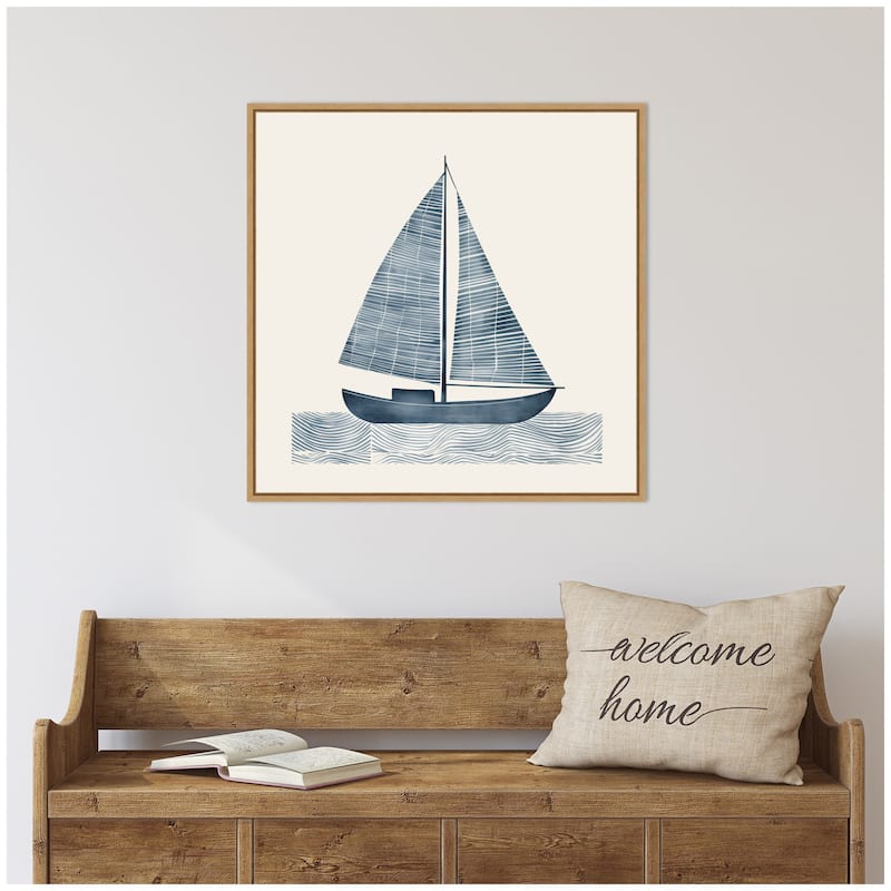 Kate and Laurel Nautical Blue Sailboat SQ Expansion by The Creative Bunch Studio Framed Canvas Wall Art Print