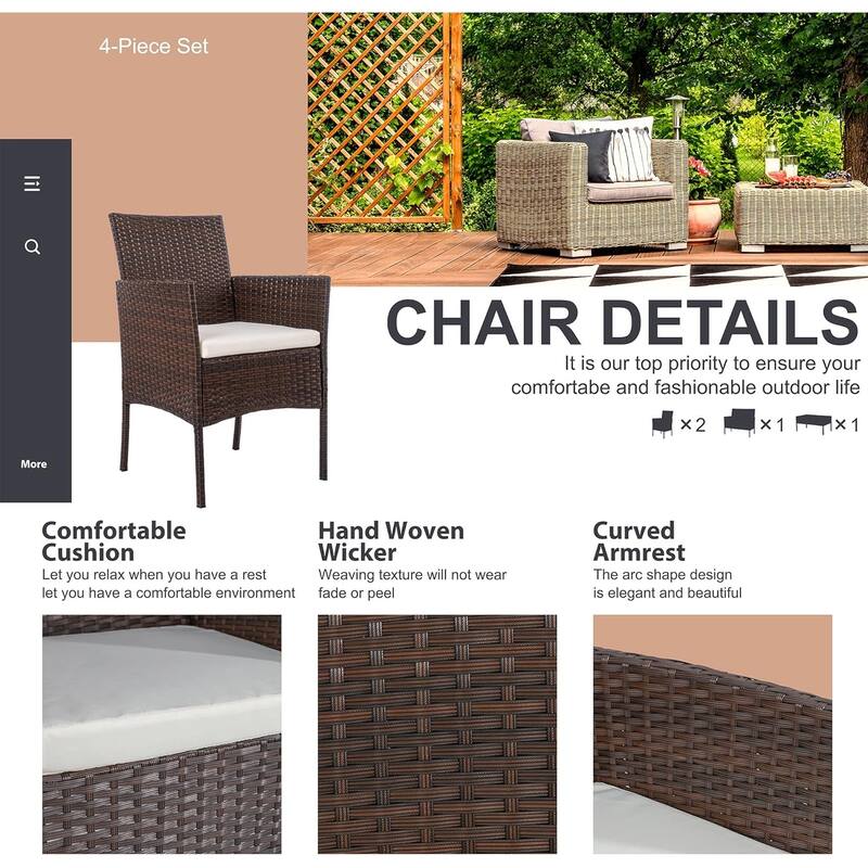 Futzca 4 Pieces Rattan Chair Set Outdoor Patio Furniture Set