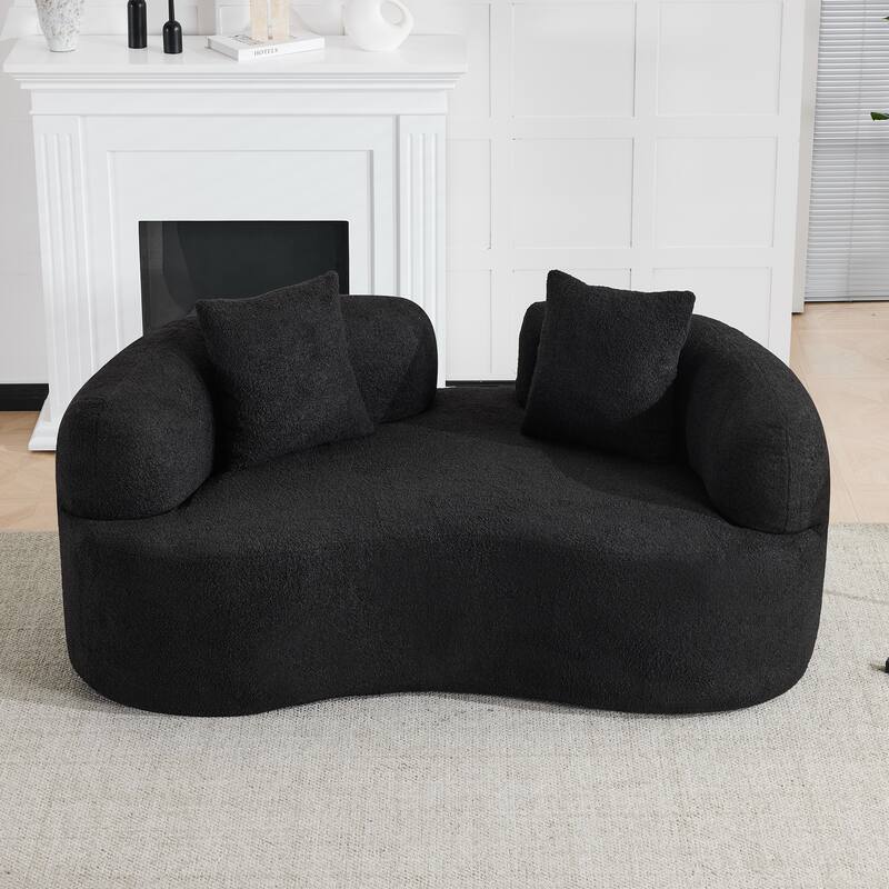 Anmytek Curved Loveseat Sofa 66.93 Inch No-Assembly Teddy Velvet Compact - Black