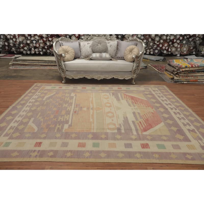 Hand Woven Oriental 100% Wool Carpet Southwestern Tribal Purples Kilim Area Rug - 10' 0'' X 8' 2''