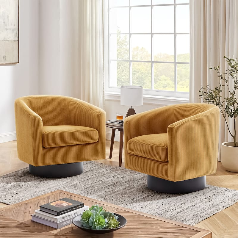 2 Set 360° Swivel Corduroy Accent Chairs Barrel Armchairs