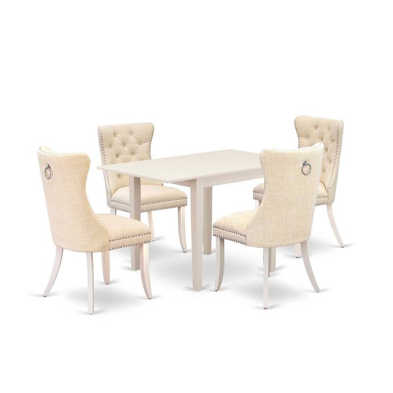 5-Piece Linen White Finish Solid Wood Top - Rectangular Dining Room Set (Seats-4)