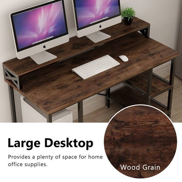 55 Inch Computer Desk With Storage Shelves Hutch Overstock 31298787