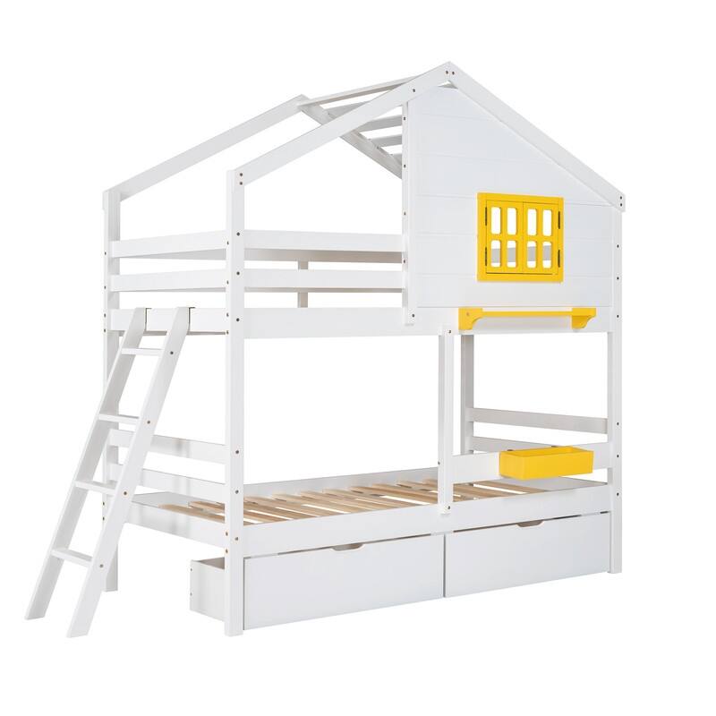 Twin over Twin Roof Bunk Bed with Window, Wood Bed Bath & Beyond