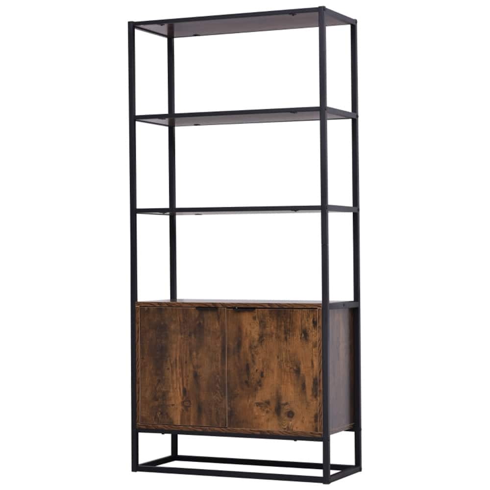 Brown Particleboard and Metal Industrial Storage Shelf with Cabinet - 30" W x 13" D x 64" H