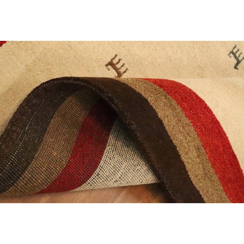 Hand Knotted Oriental 100% Wool Carpet Tribal Geometric Beige & Ivories Gabbeh Area Rug - 7' 3'' X 5' 3''