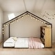 preview thumbnail 1 of 9, Black Metal Full Size Bed House Bed Frame with Lights and Wooden Side Shelves Black