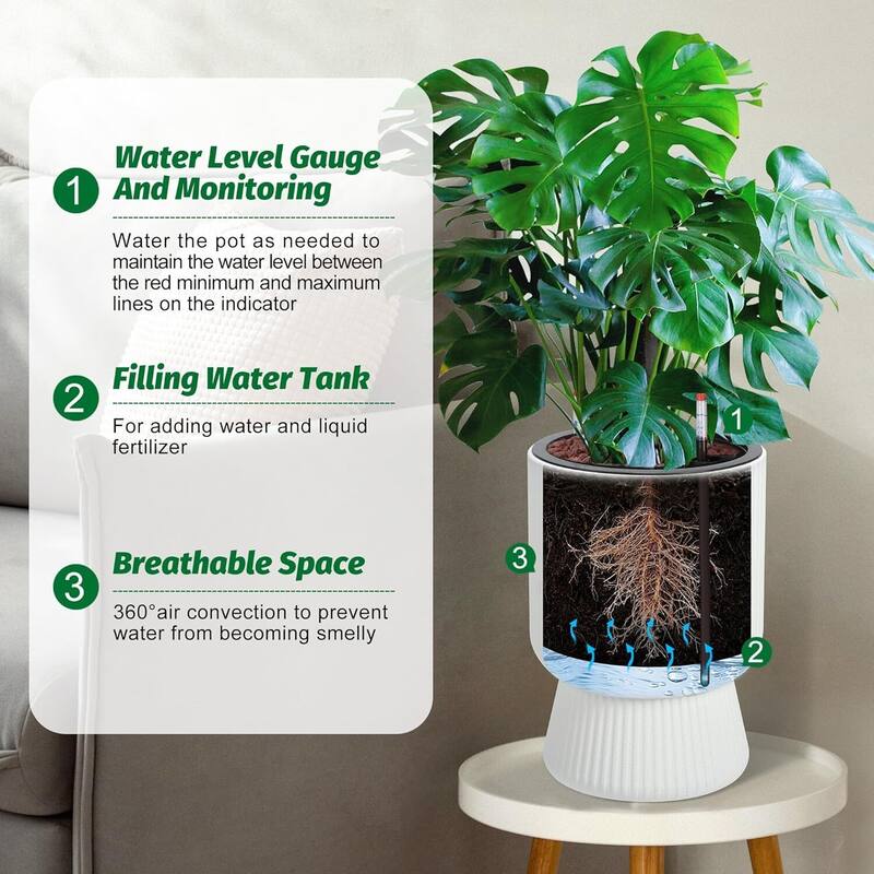 14" 2Pcs Self-Watering Planters, Flower Pots for Front Porch, Patio & Garden