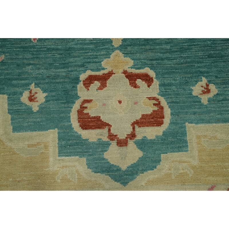 Vegetable Dye Wool Oushak Turkish Area Rug, Floral Geometric Carpet - 10' 11'' X 8' 5''