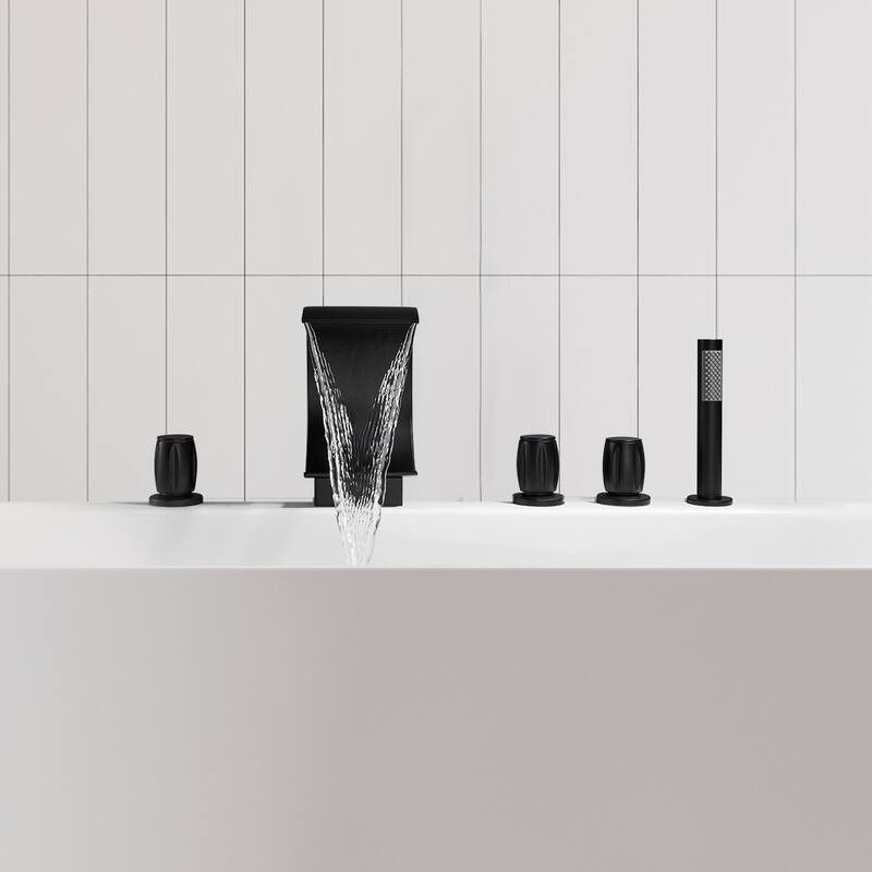 Altair Recea Triple Handle Deck-Mount Roman Tub Faucet with Diverter and Handshower